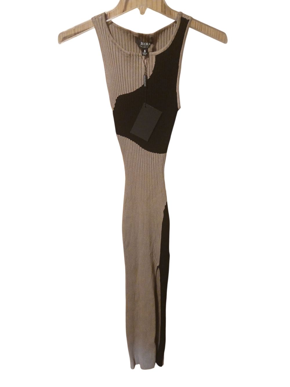 HERA Collection Ribbed Colorblock Maxi Dress in Beige and Black